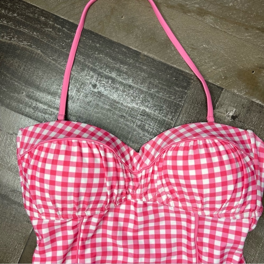 Lauren James Gingham One Piece Bandeau Swimsuit in Pink size Small - Picture 3 of 14